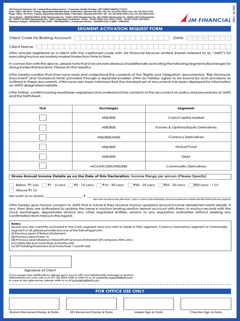 Segment Activation Request Form | PDF | Derivative (Finance) | Stocks