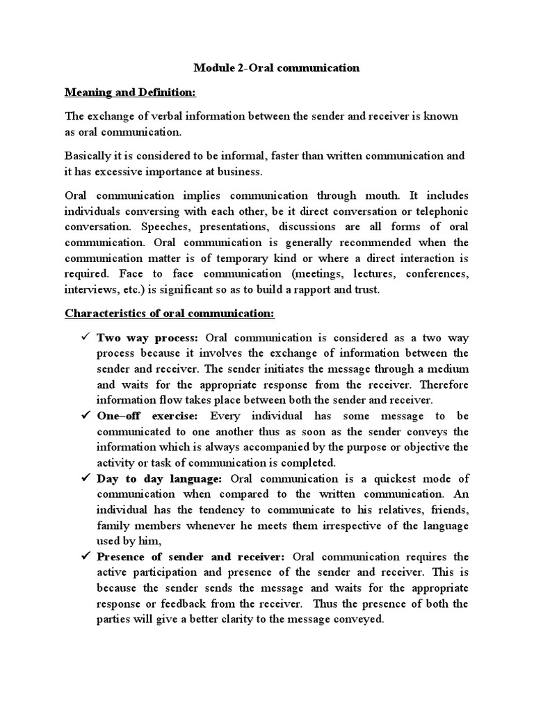 Mc Module 2 Oral Communication Pdf Communication Conversation