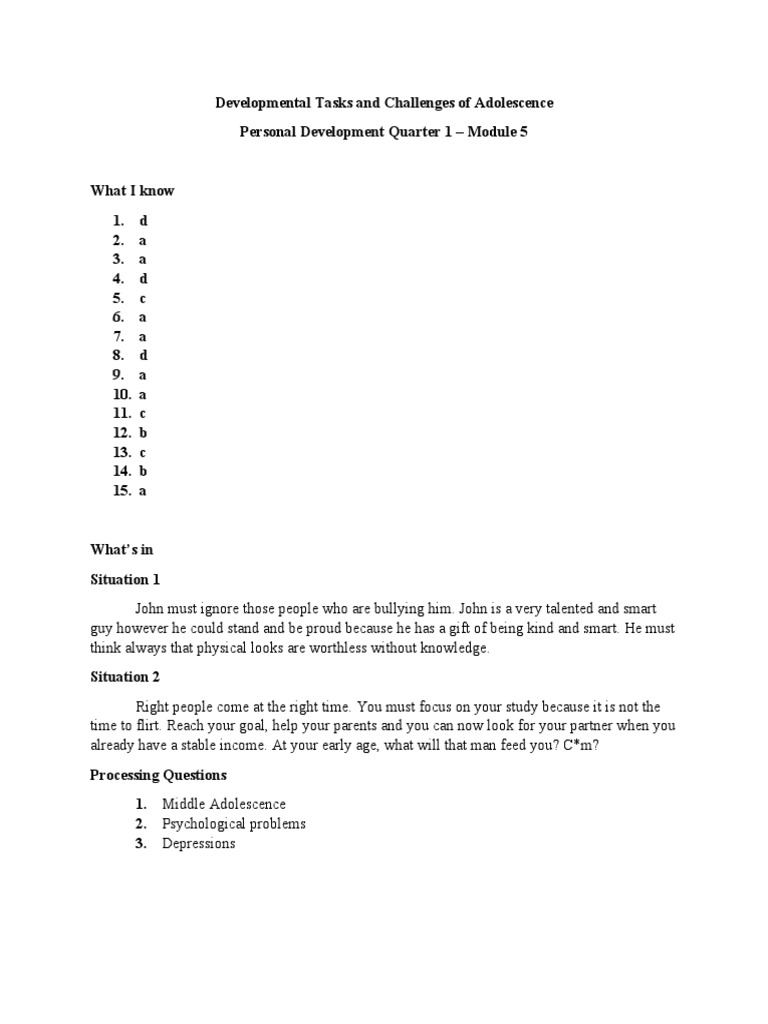 Adolescent Developmental Tasks and Challenges | PDF | Adolescence ...