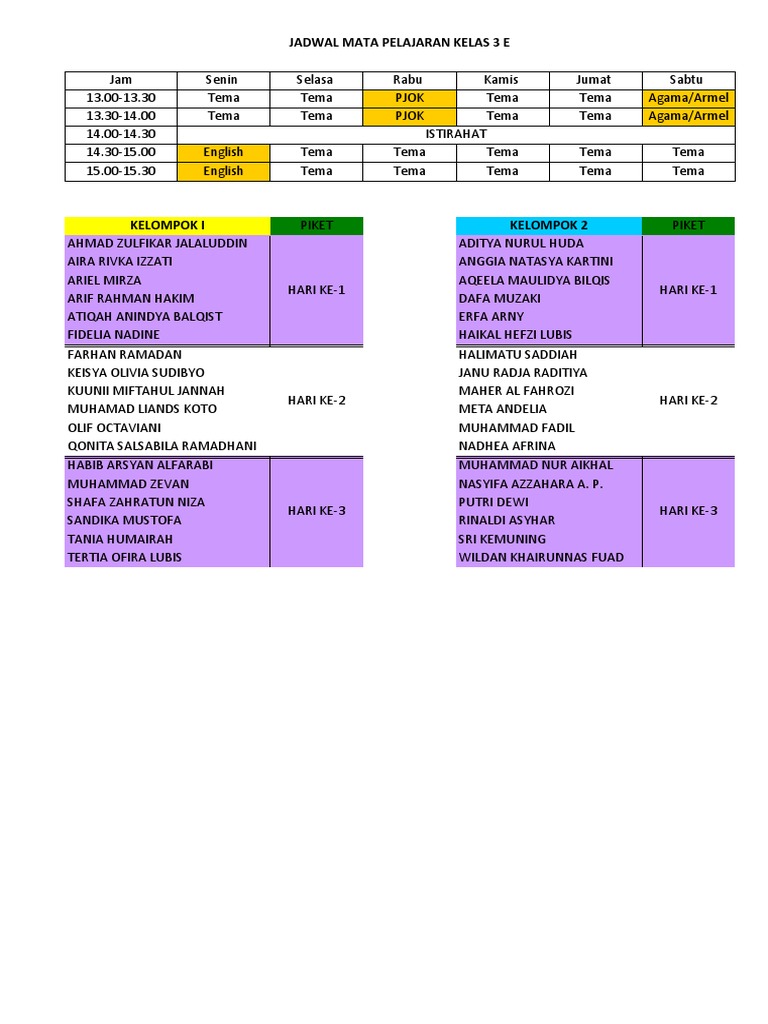 Jadwal Pelajaran | PDF