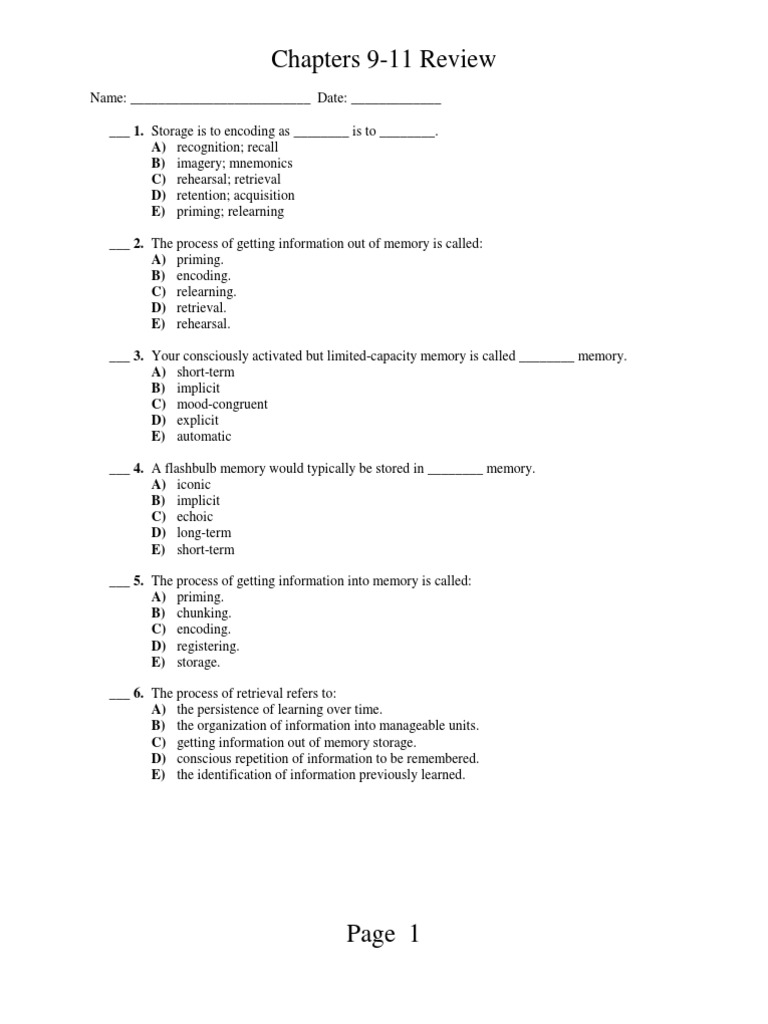 Memory Concepts and Problem Solving | PDF | Memory | Validity (Statistics)