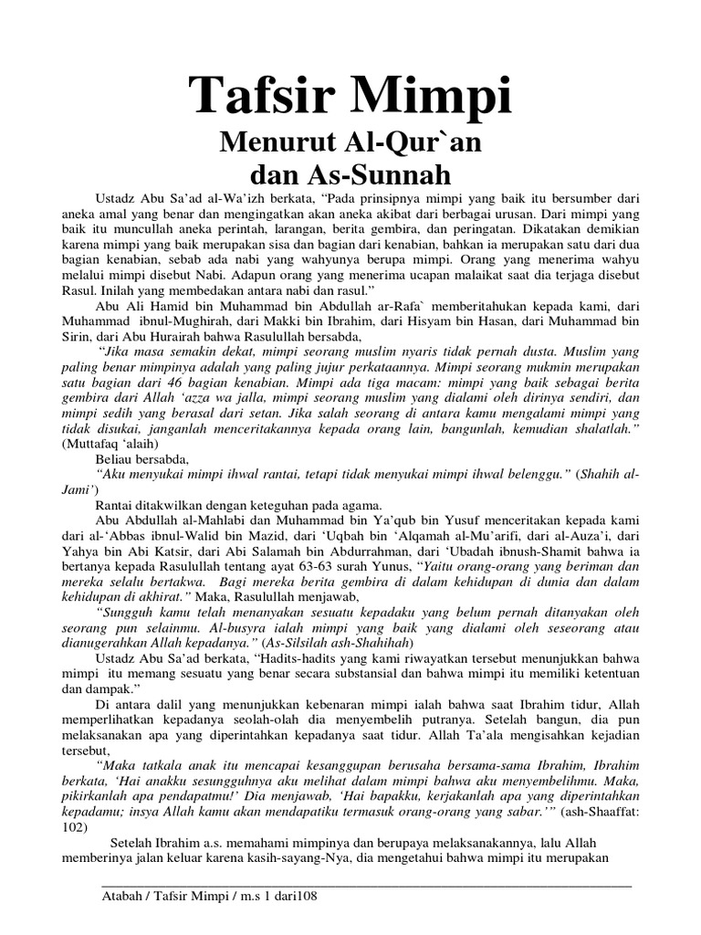 Tafsir Mimpi Menurut Al Quran Dan As Sun Pdf