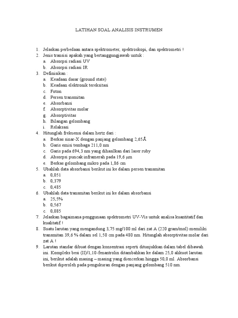 Latihan Soal Analisis Instrumen