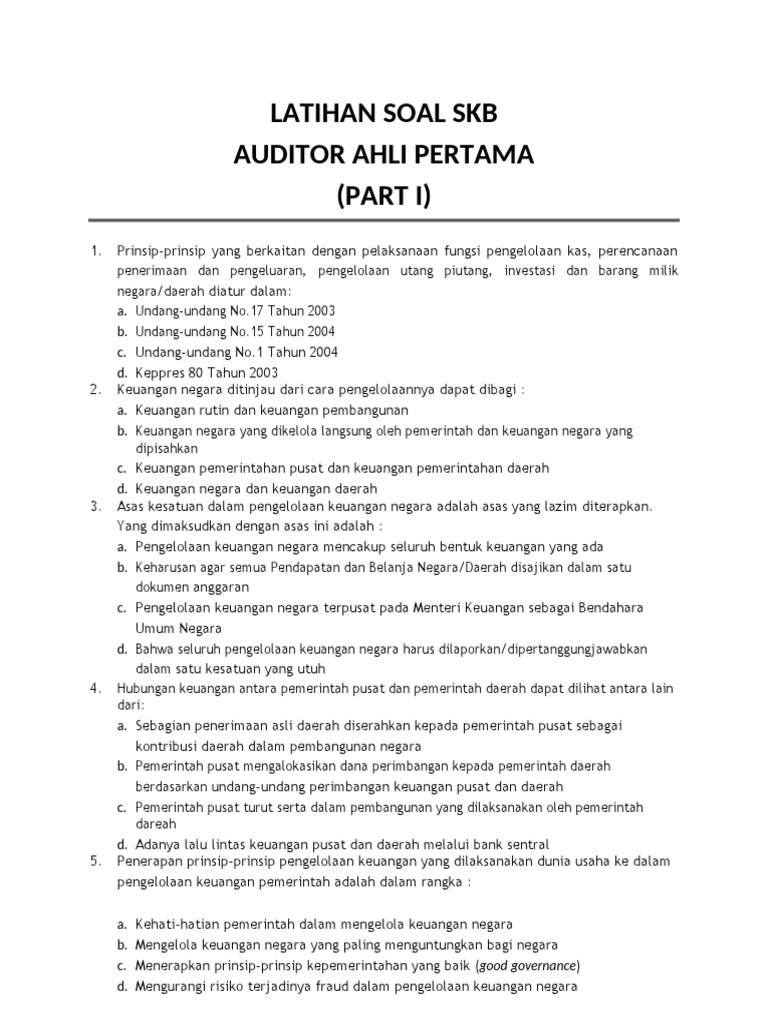 Latihan Soal Skb Auditor Part I Dikonversi Pdf