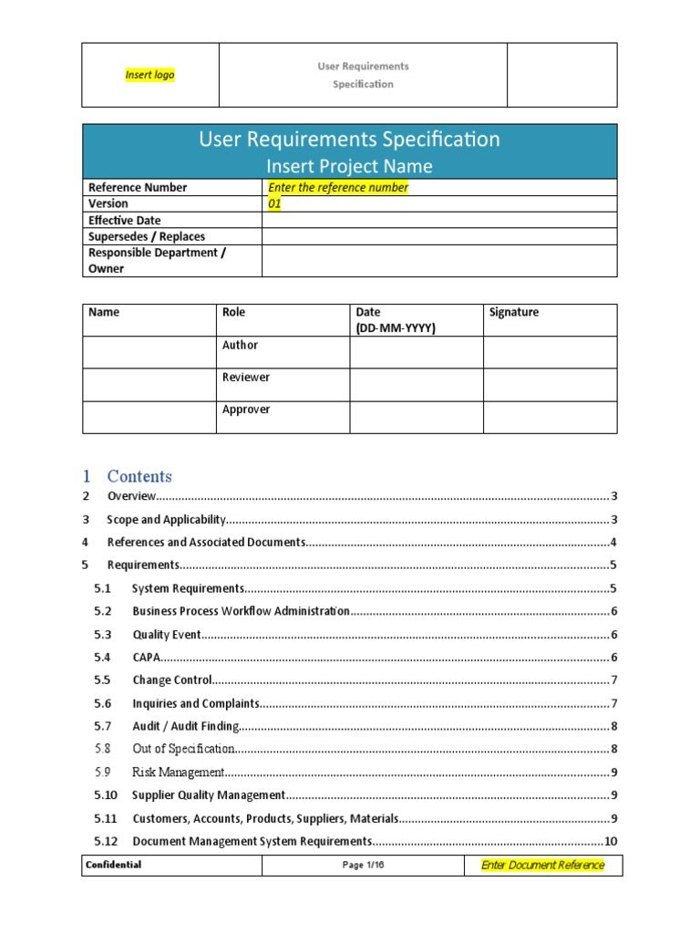 User Requirement Specifications Medical Devices | PDF | Specification ...
