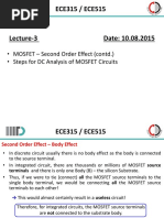 ECE315 / ECE515: - MOSFET - Second Order Effect (Contd.) - Steps For DC Analysis of MOSFET Circuits