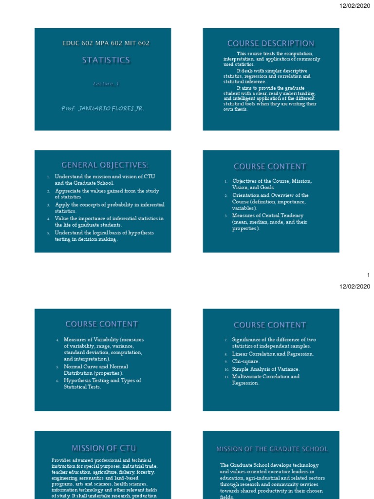 Graduate Statistics Course Overview | PDF | Statistics | Sampling ...