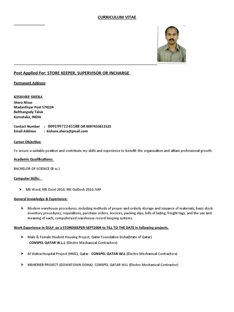 Storekeeper CV | PDF | Warehouse | Business