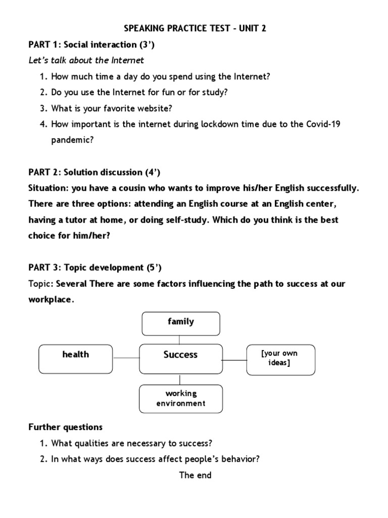 Speaking Practice Test U2 | PDF