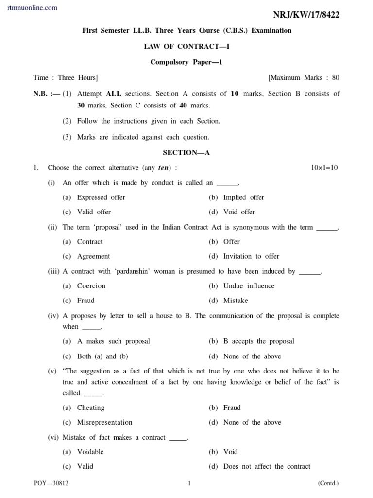 LL.B. Contract Law Exam Guide | PDF | Private Law | Legal Ethics