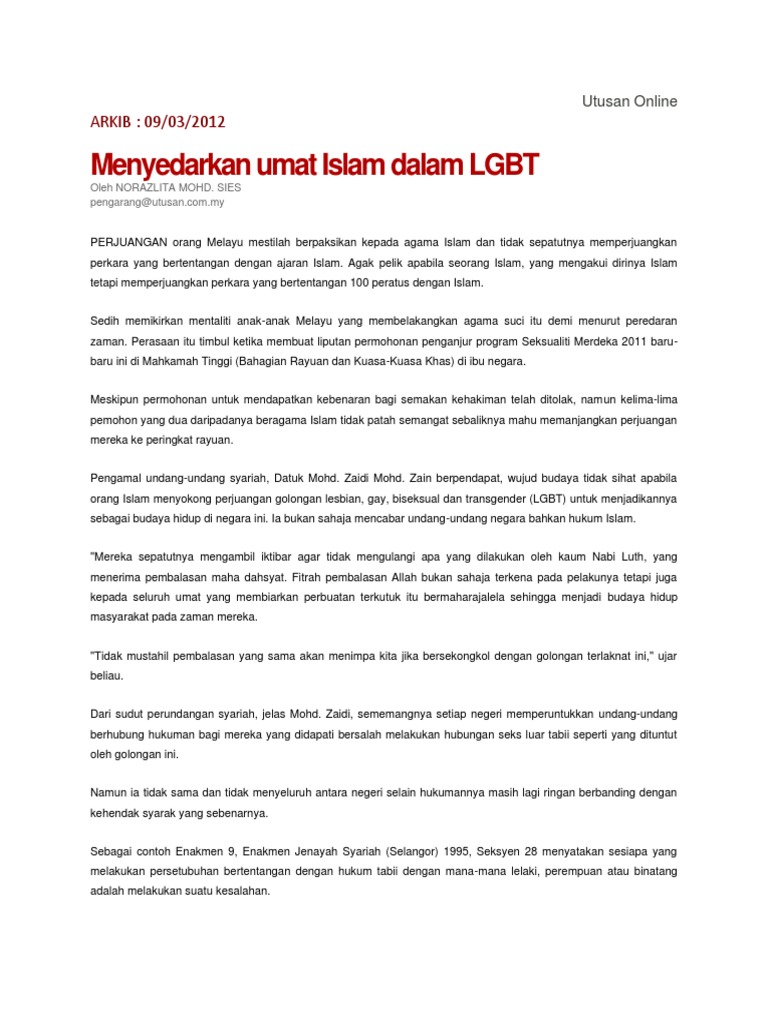 Menyedarkan Umat Islam Dalam Lgbt Pdf