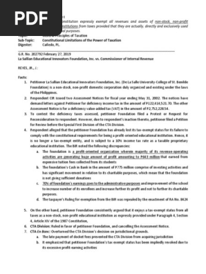 La Sallian Educational Innovators Foundation, Inc. vs. CIR