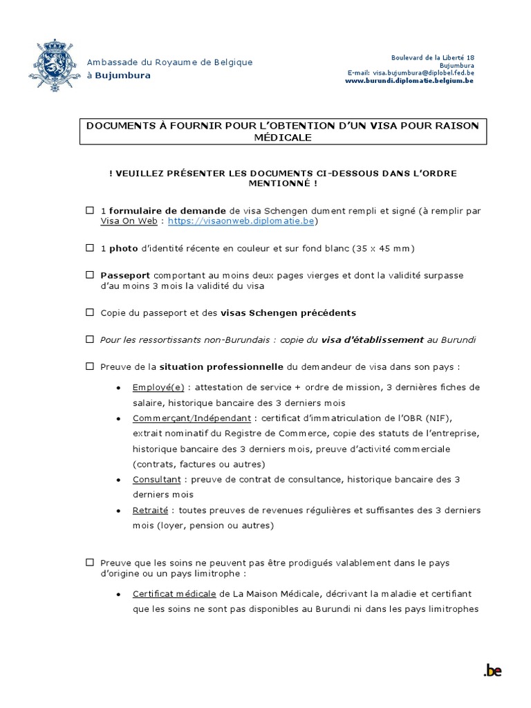 Formulaire De Demande De Visa Pour La Belgique Conditions Visa Pour Raison Medicale | PDF | Visa (Document) | Passeport