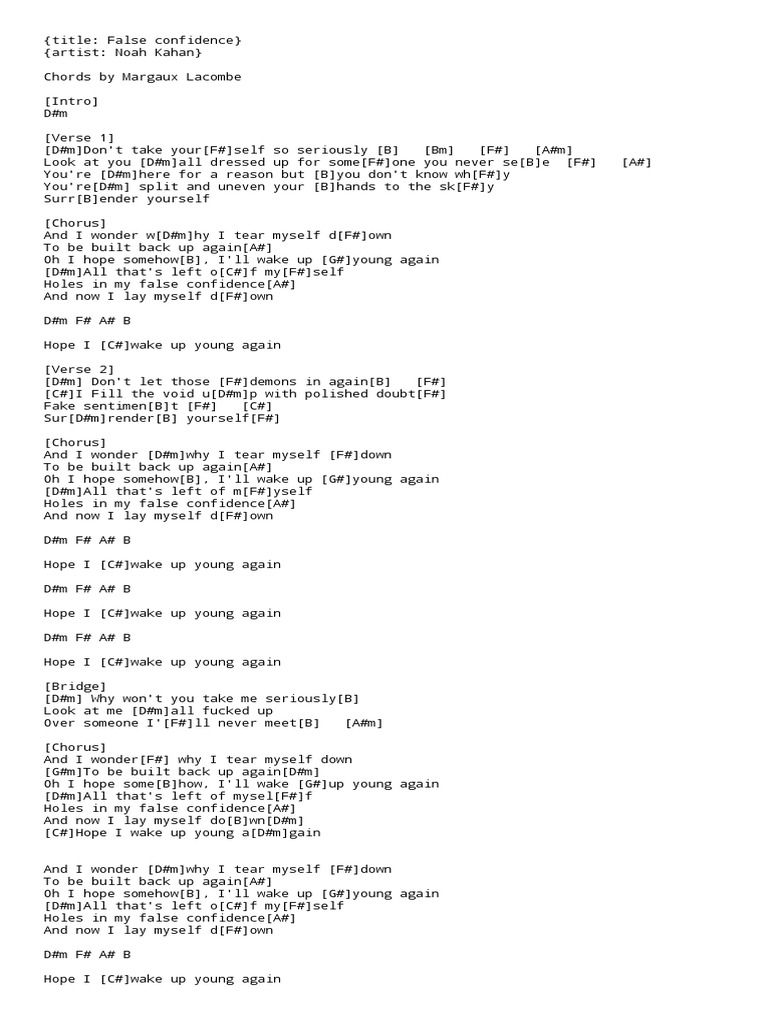 Noah Kahan False Confidence Chords PDF