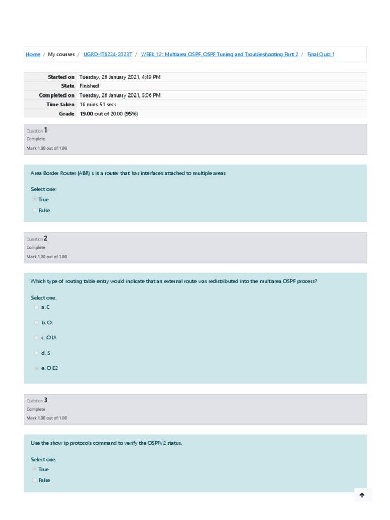 Data Communication and Networking 3 Final Quiz 1 Attempt Review