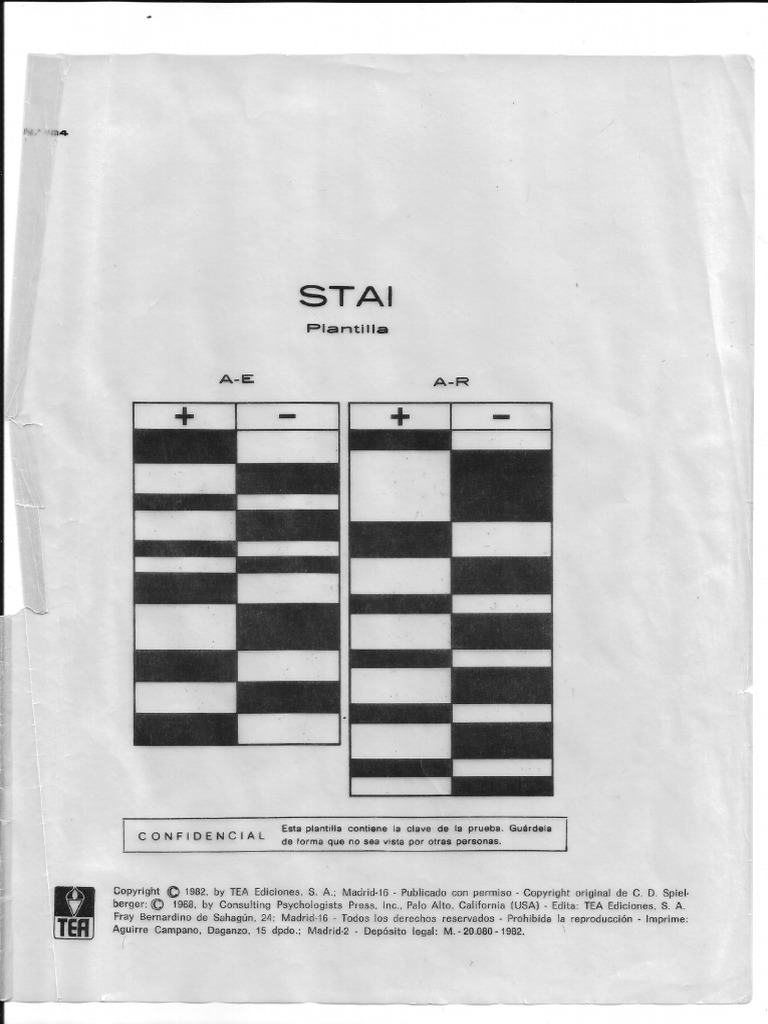 La Plantilla Correctora Del Cuestionario STAI | PDF