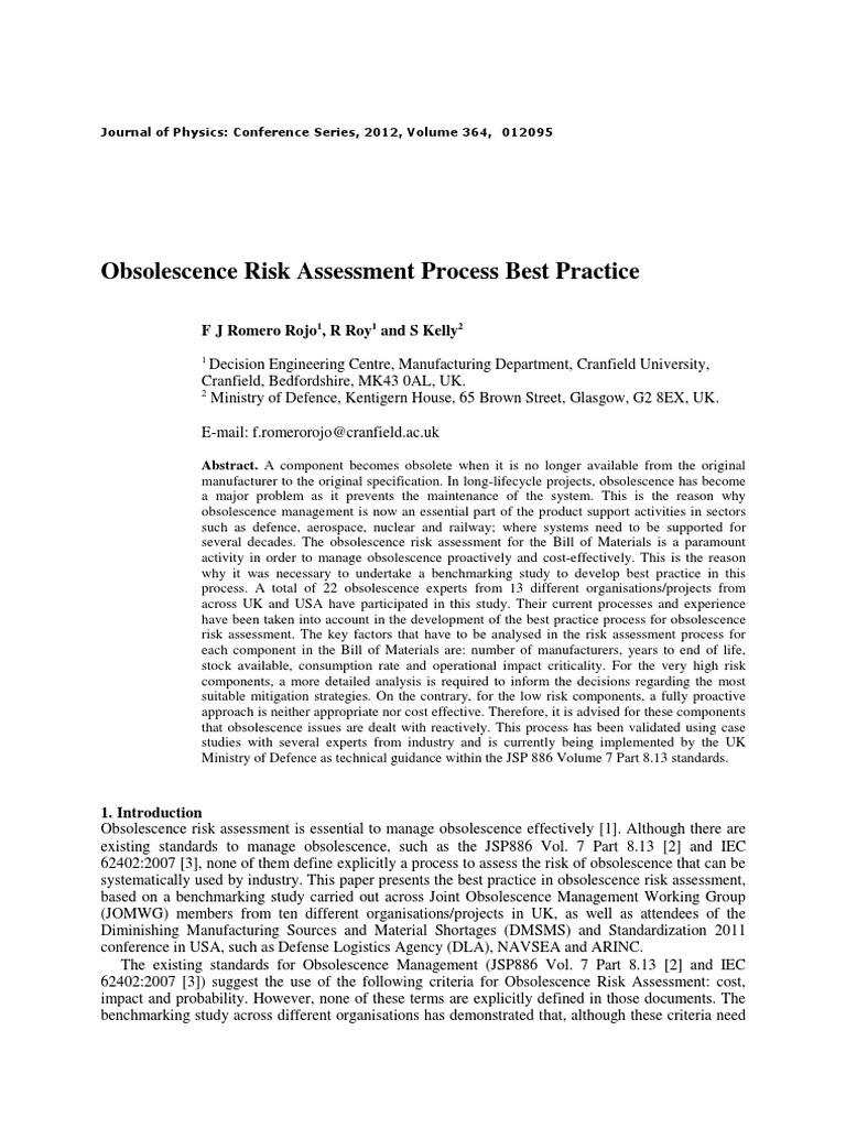 Best Practices in Obsolescence Risk Assessment | PDF | Risk | Risk ...
