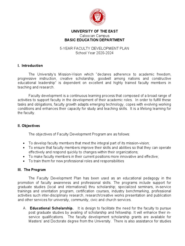 5-Year Faculty Development Plan 2020-2024 | PDF | University | Pedagogy