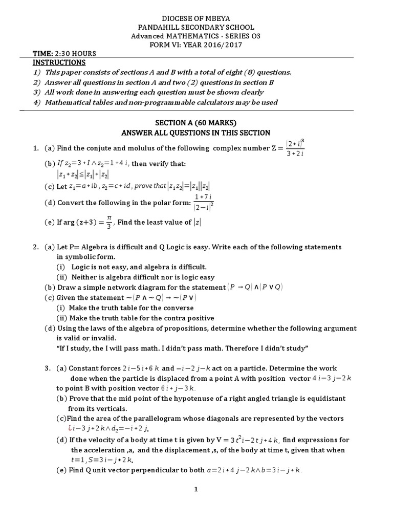 Advanced Mathematics Exam Paper 2016/2017 | PDF | Trigonometric ...