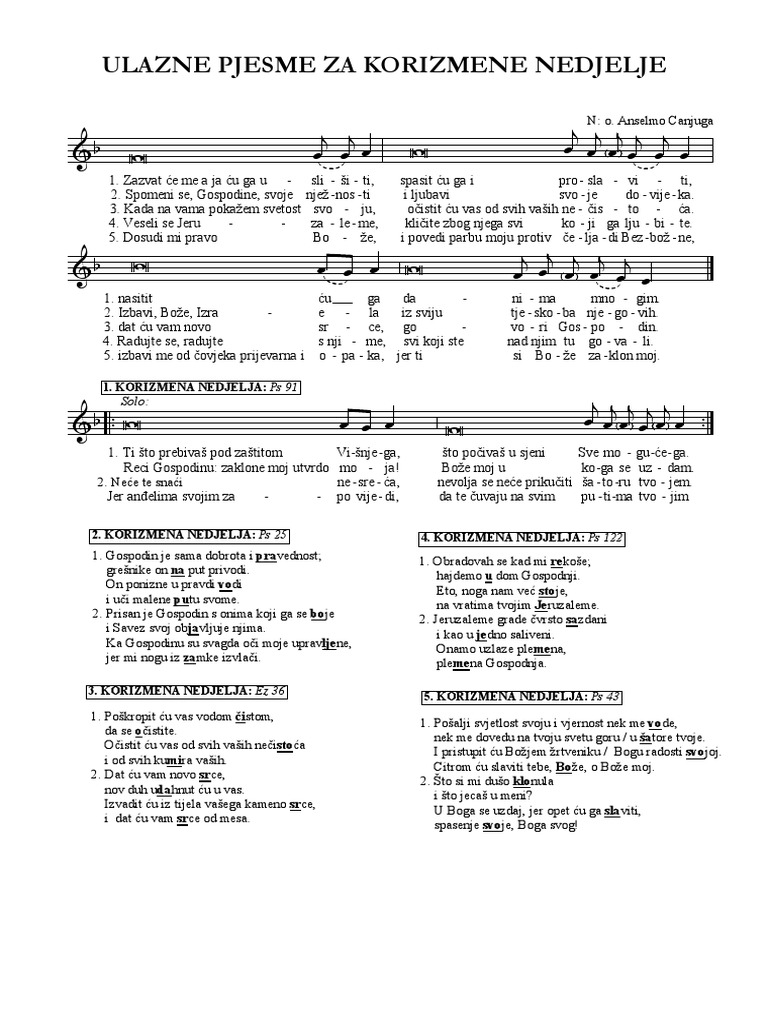 Ulazne Pjesme Za Korizmu PDF