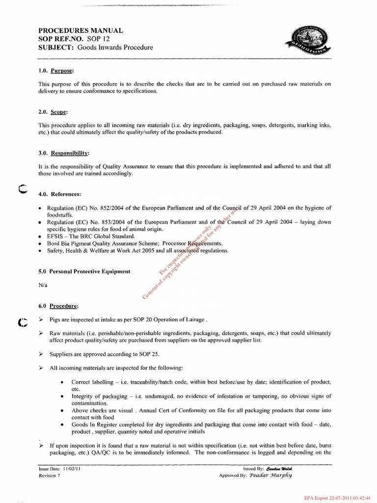 Goods Inwards Procedure SOP 12 | PDF | Packaging And Labeling ...