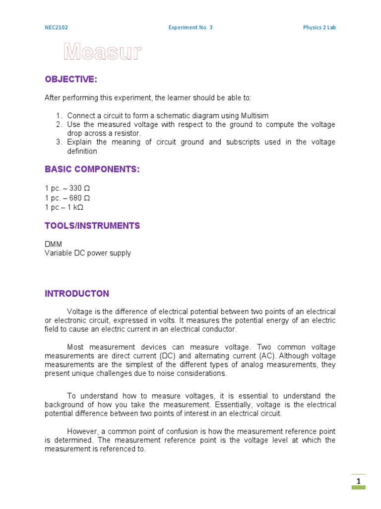 Voltage Measurement Experiment Analysis | PDF | Voltage | Electrical ...