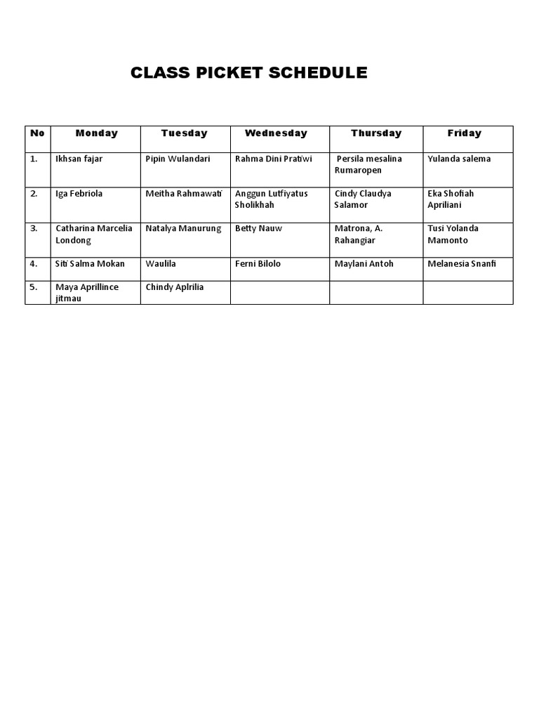 Class Picket Schedule PDF