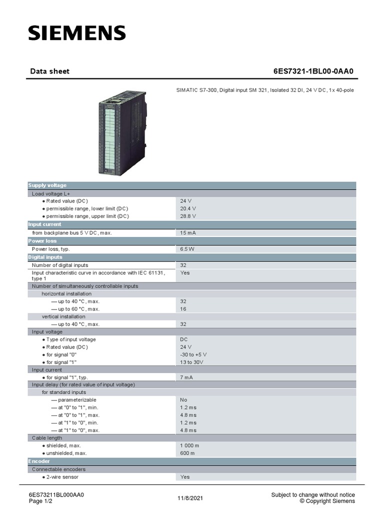 6ES73211BL000AA0 Datasheet en | PDF | Electrical Components ...