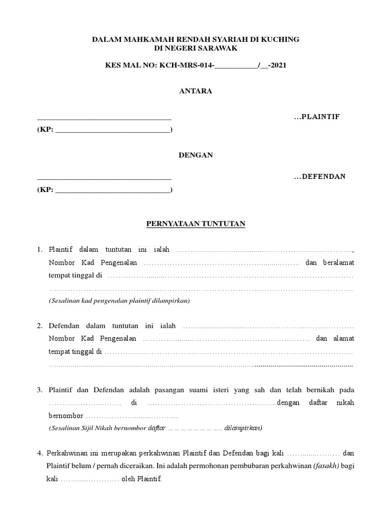 Borang Tuntutan Fasakh Pdf