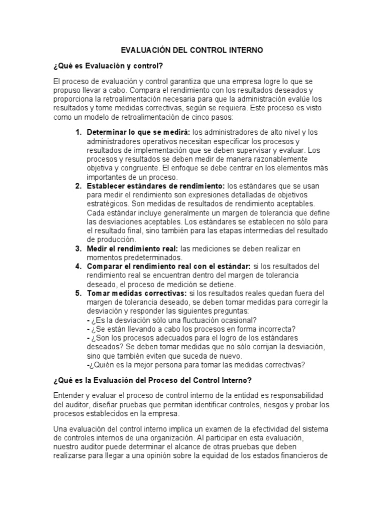 Evaluación Del Control Interno | PDF | Auditoría | Contabilidad