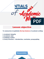 Academic Writing Essentials - Revision - WORK DONE IN CLASS