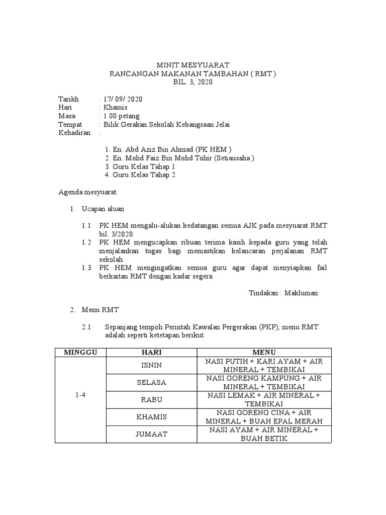 Minit RMT Bil 3 2020 | PDF
