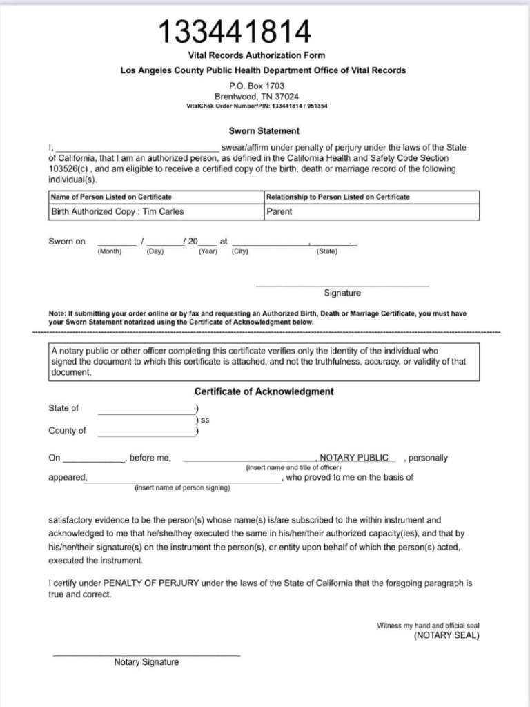 VITAL RECORDS ORDER FORM visual data 8