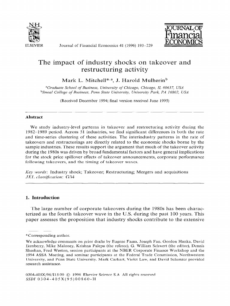 The Impact of Industry Shocks On Takeover and Restructuring Activity