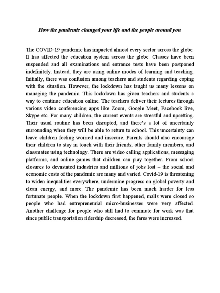 How The Pandemic Changed Your Life and The People Around You | PDF ...