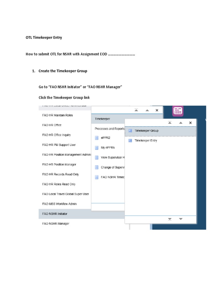 OTL Timekeeper Entry: How To Submit OTL For NSHR With Assignment EOD | PDF