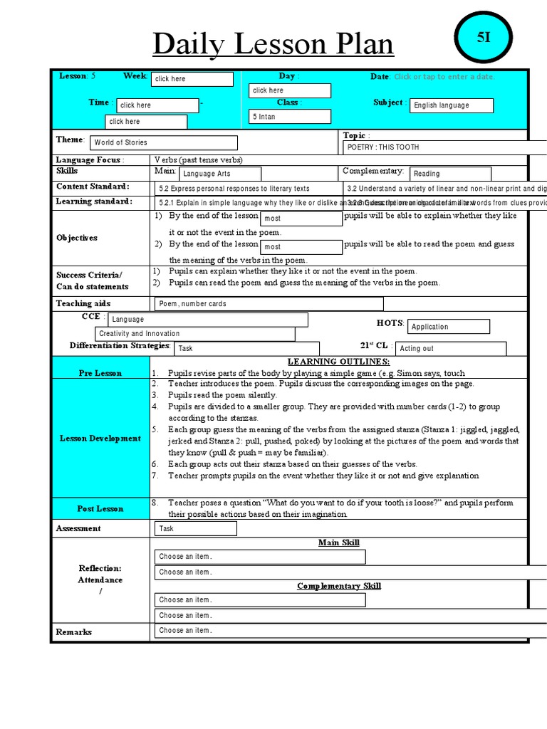 A Loose Tooth and Verb Guessing An English Lesson on Poetry Comprehension and Past Tense Verbs