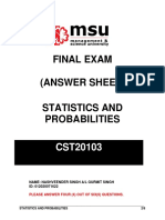 Final Exam (Answer Sheet) Statistics and Probabilities: Confidential
