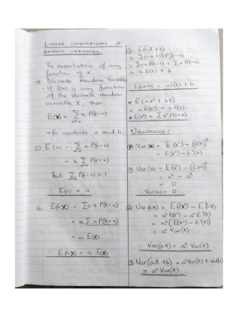 Linear Combinations of Random Variables PDF