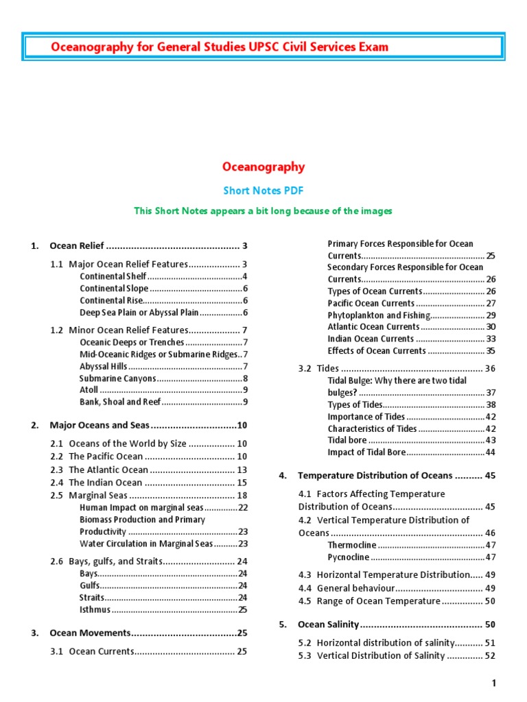 Oceanography Notes for UPSC Exam | PDF | Tide | Continental Shelf