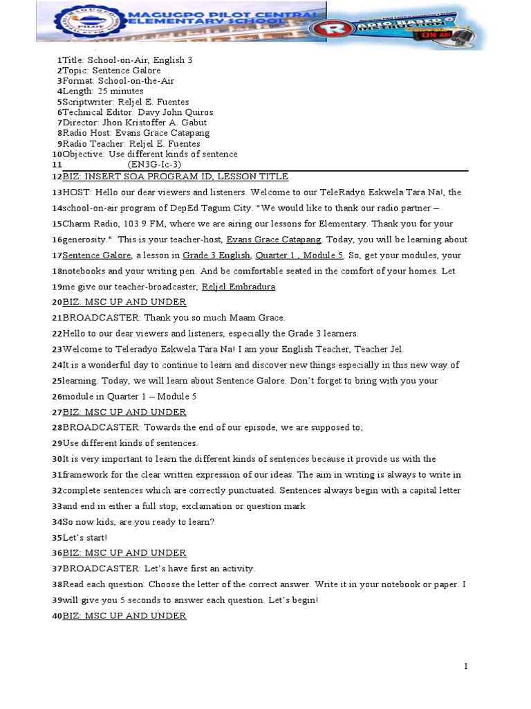 Ts Gr3 English q1 m5 Sentence Galore PDF Question Linguistics