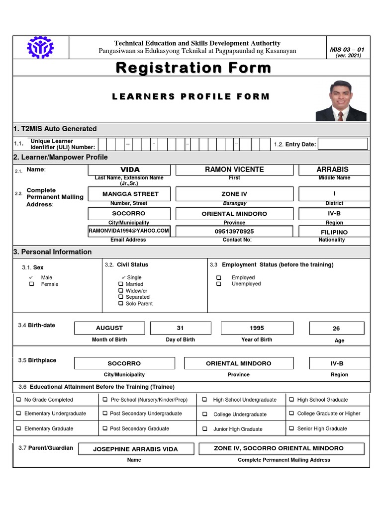 Learner Profile Registration Form | PDF | Disability