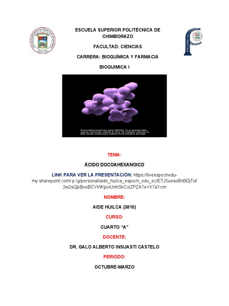 Ácido Docoahexanoico | PDF | Salud y bienestar | Ciencia y matemáticas
