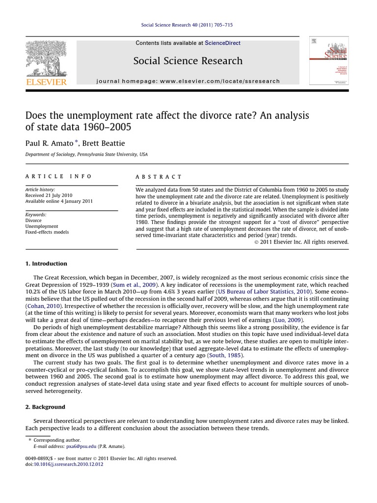 Does The Unemployment Rate Affect The Divorce RateAn Analysis of State