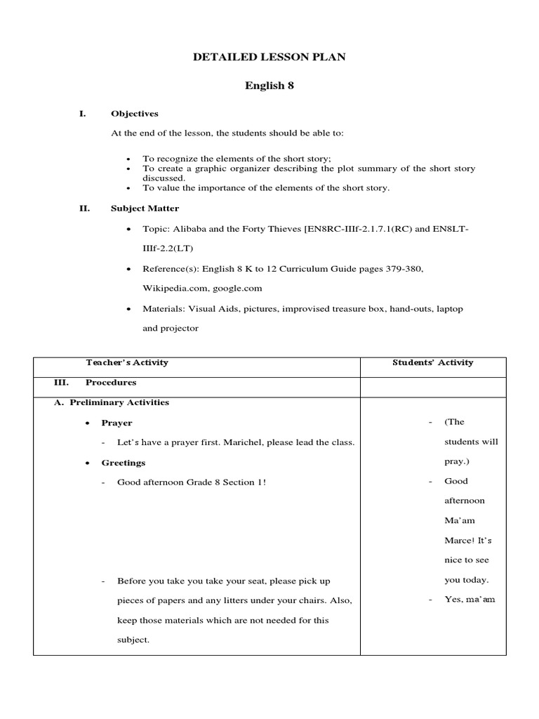 Detailed Lesson Plan: I. Objectives | PDF
