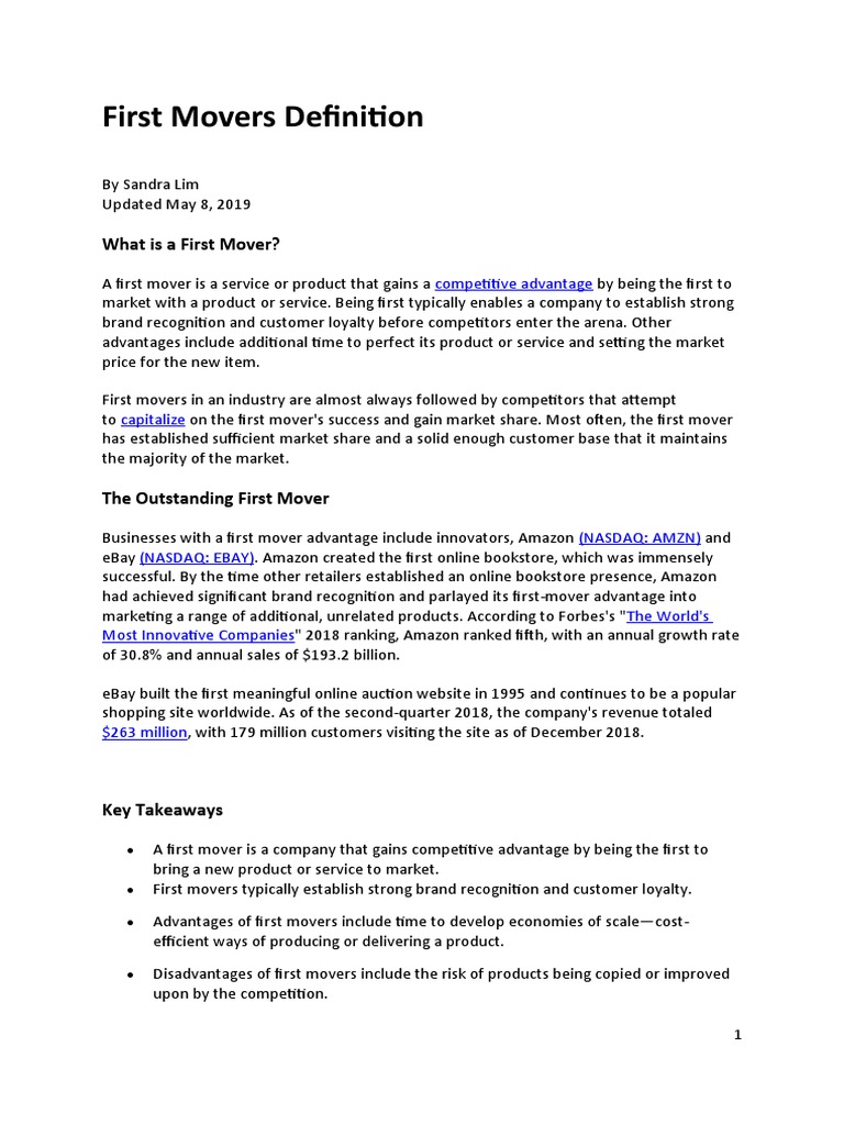 First Movers Definition What Is A First Mover? PDF Online Shopping