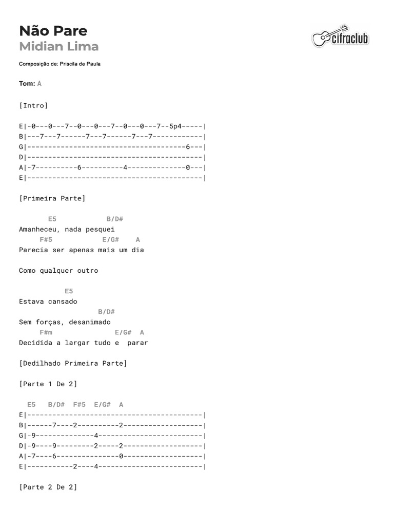 Não Pare Cifra F PDF
