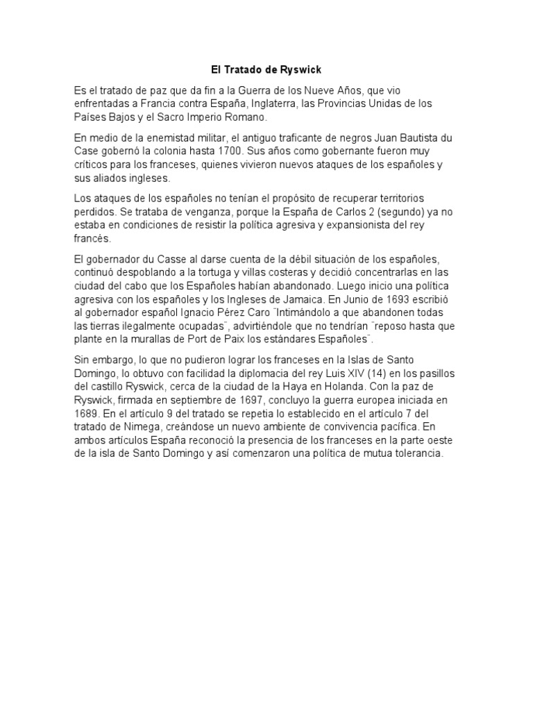 Paz de Ryswick: Fin de la Guerra de Nueve Años | PDF