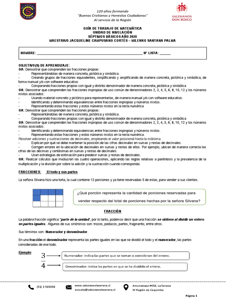 Guía de Fracciones para Séptimos Básicos | PDF | Decimal | Lexicología