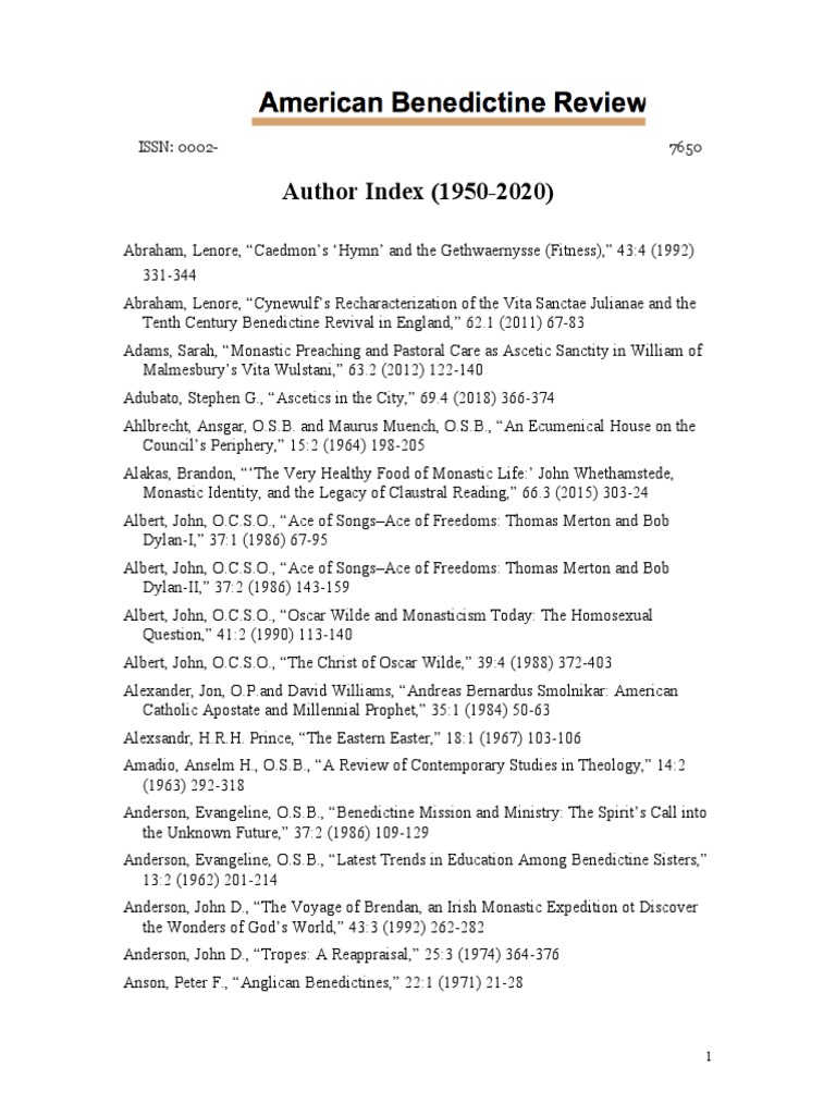 ABR Index 1950-2020 PDF Catholic Church Bede picture picture